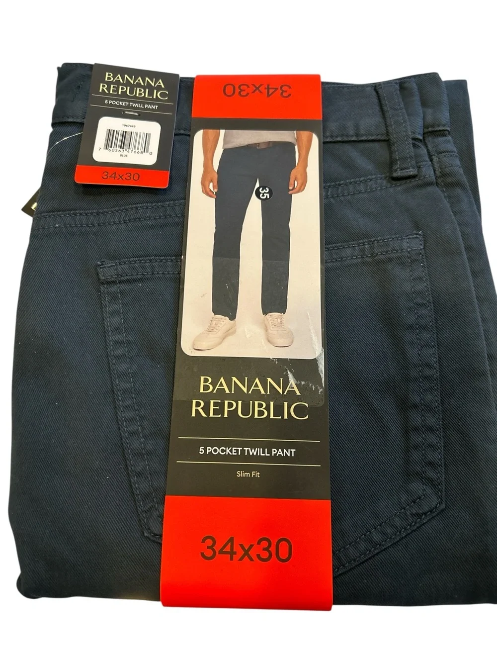 Banana Republic Mens 5 Pocket Twill Pant Slim Fit Blue 34x30 NWT 1967449